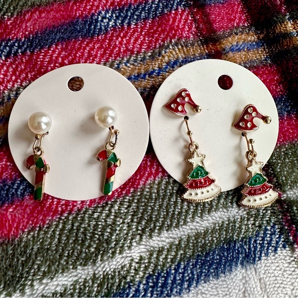 Festive Christmas Earrings Set - Red, Green, White